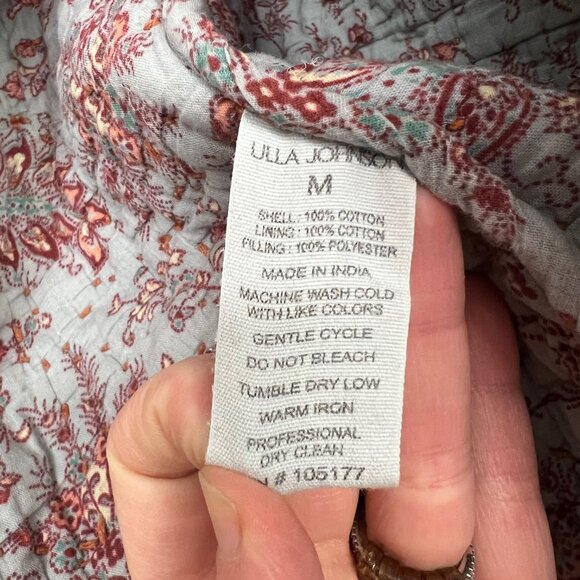 Ulla Johnson Long Quilted Coat Mirage Printed Cotton Medium Orange Floral Lined - Picture 16 of 16